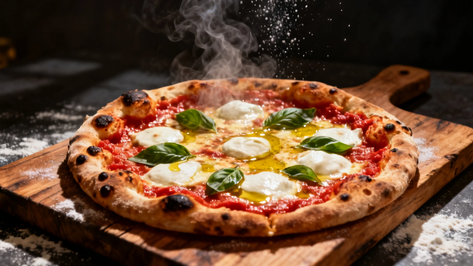 Pizza artisanale napolitaine sortie du four a bois